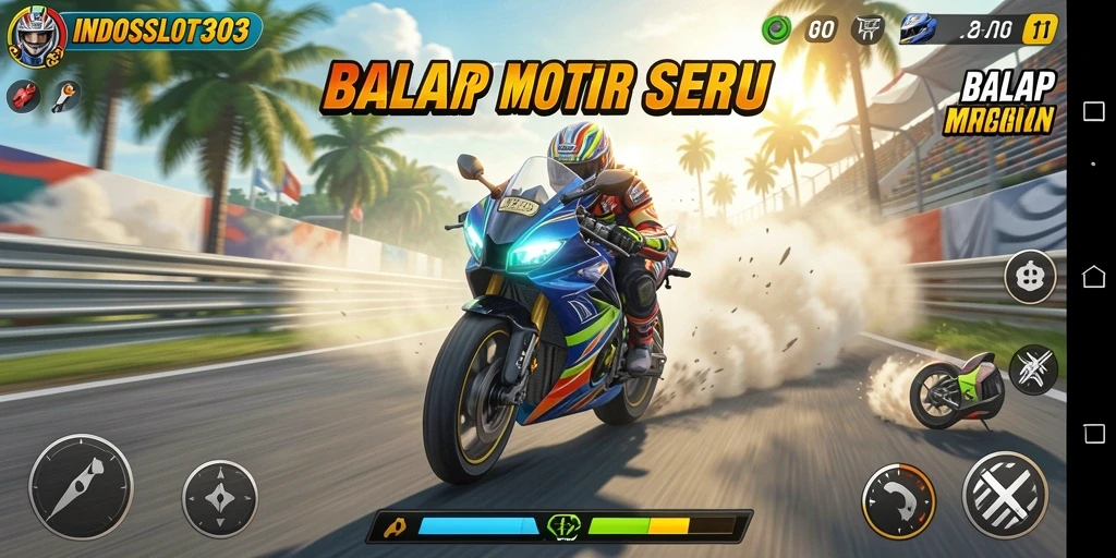 Antarmuka menarik dari INDOSLOT303 saat balapan motor.